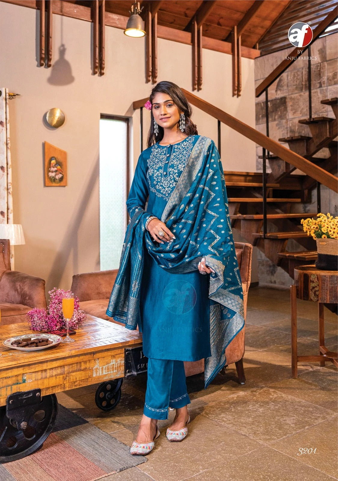 Beautiful Blue Suit with Brocade Dupatta