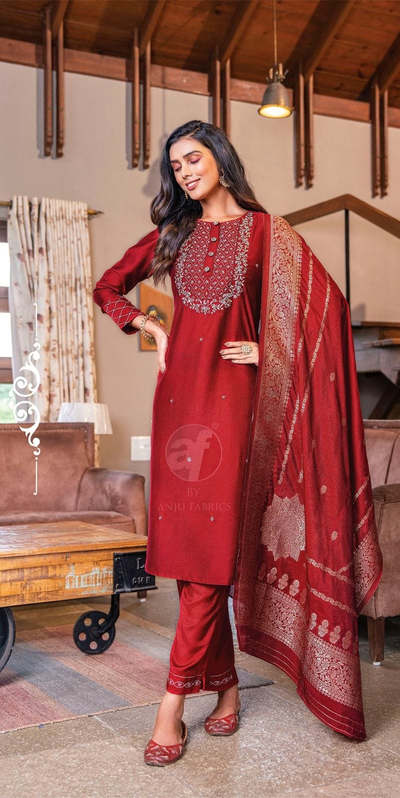 Beautiful Red Suit with Brocade Dupatta