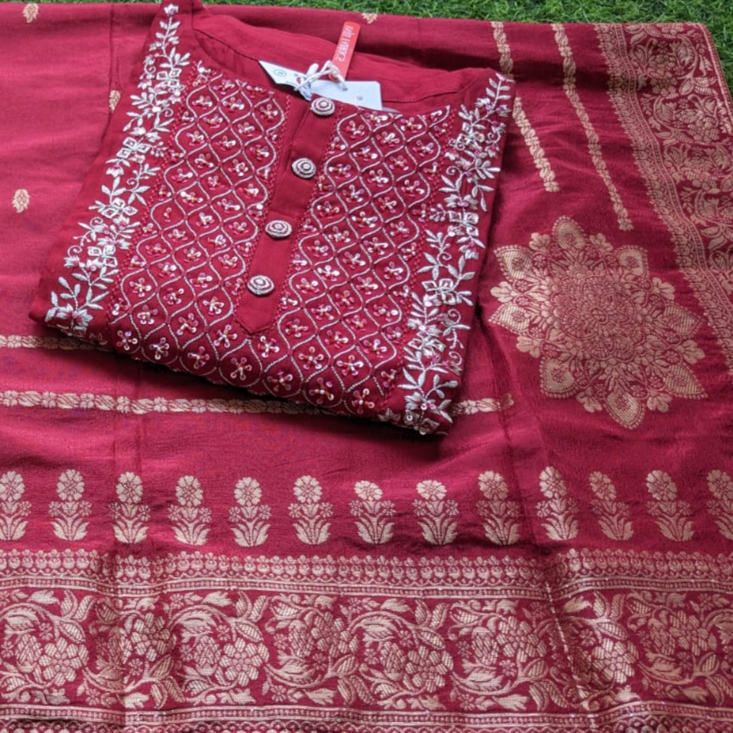 Beautiful Red Suit with Brocade Dupatta