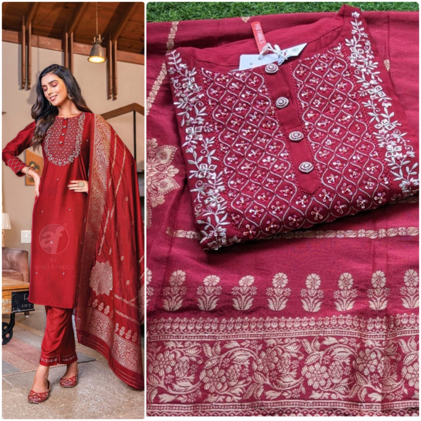 Beautiful Red Suit with Brocade Dupatta