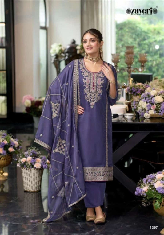 Organza Embroidered Ready Made Collection Green Yellow Purple