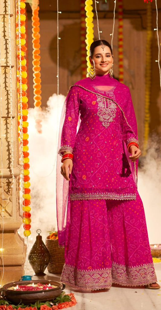 Embroidery Sharara Set - Party Wear | Wedding wear | Pink
