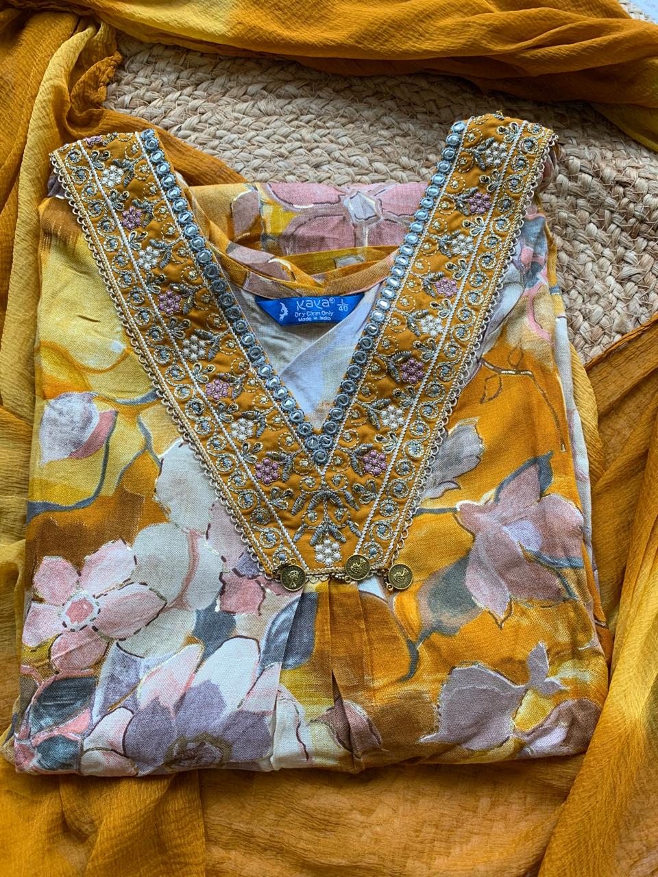 Kurti Pant Dupatta Set Yellow