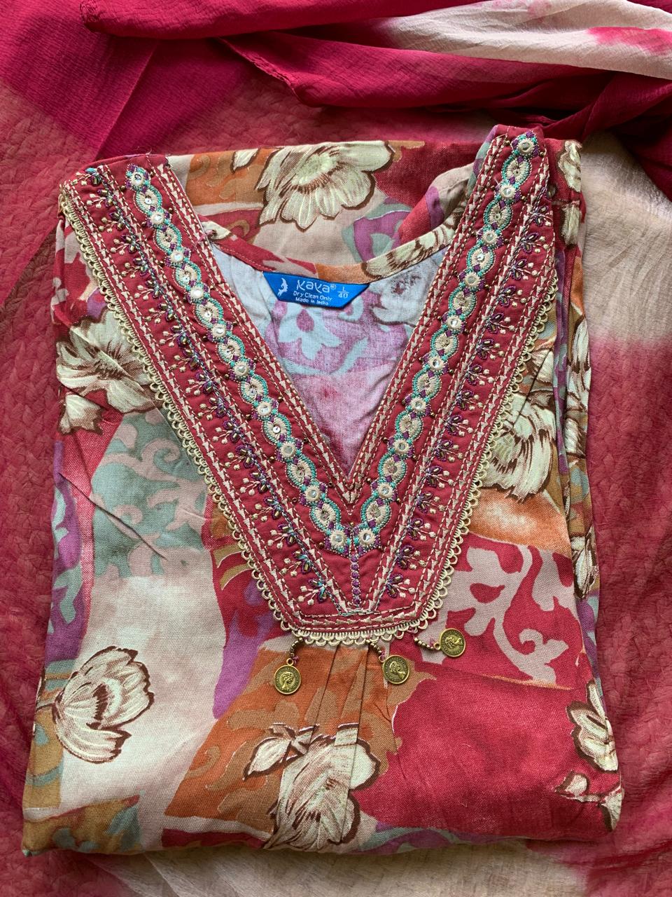 Kurti Pant Dupatta Set Red