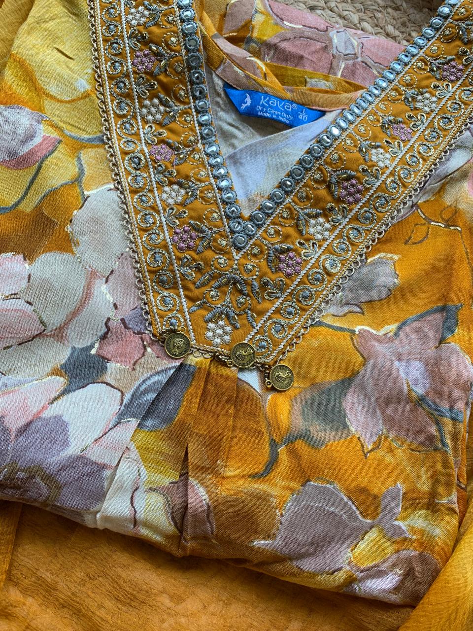 Kurti Pant Dupatta Set Yellow