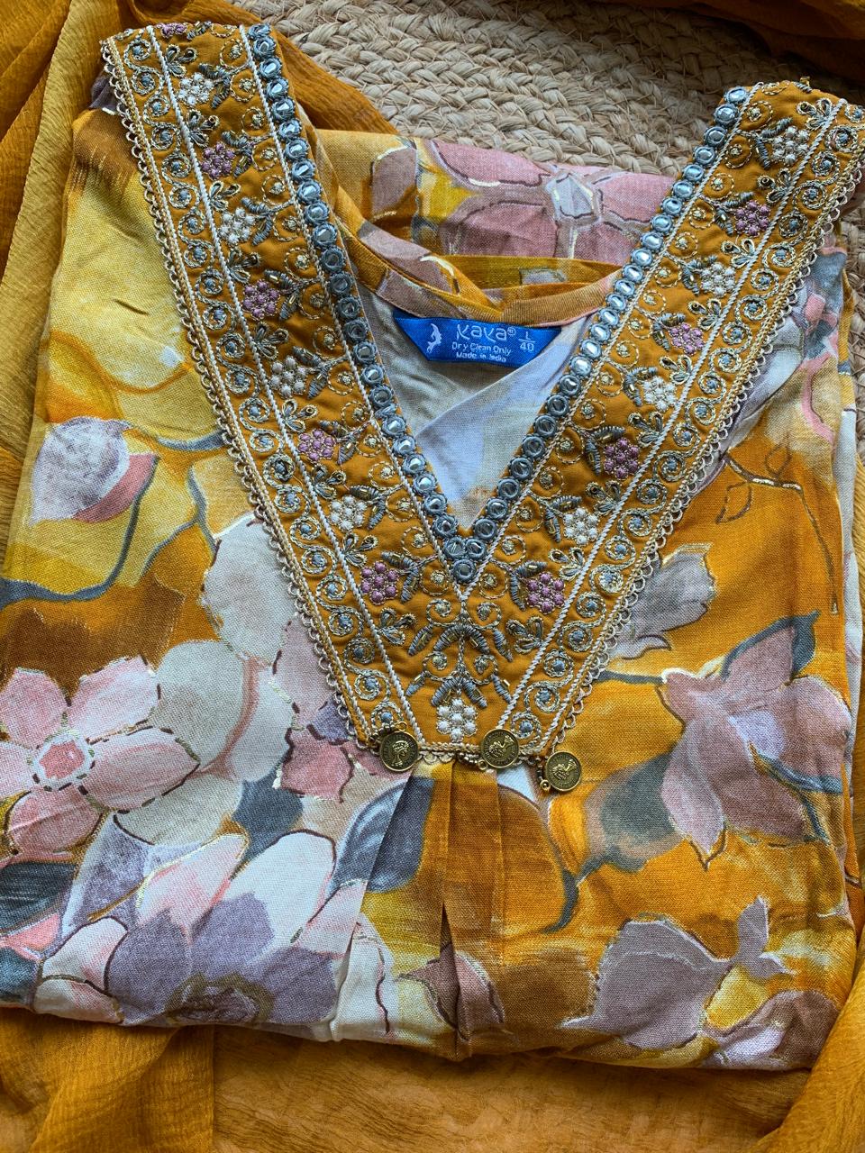 Kurti Pant Dupatta Set Yellow
