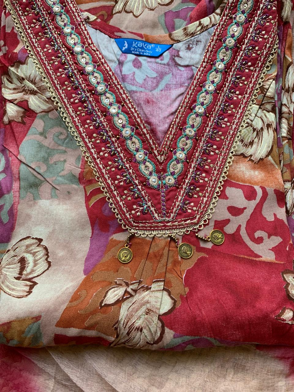 Kurti Pant Dupatta Set Red