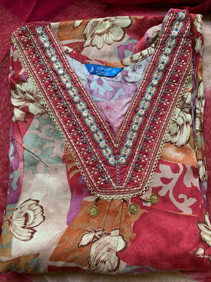 Kurti Pant Dupatta Set Red